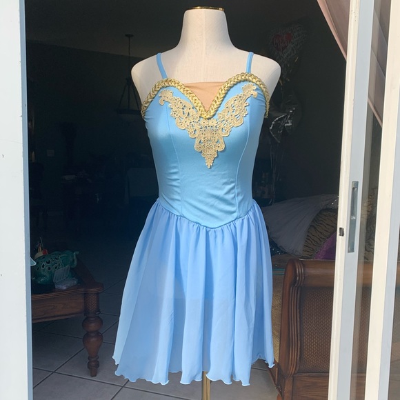 baby blue and gold dress